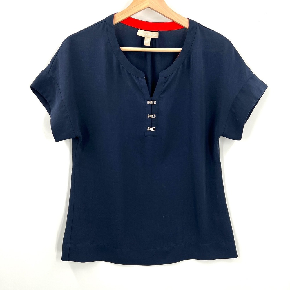 Banana Republic lightweight blouse clip front career office top navy boxy XS - Picture 6 of 11